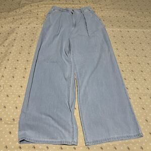GU Jeans Womens Large Blue Wide Leg 100% Cotton Pleated High Rise Denim Pants